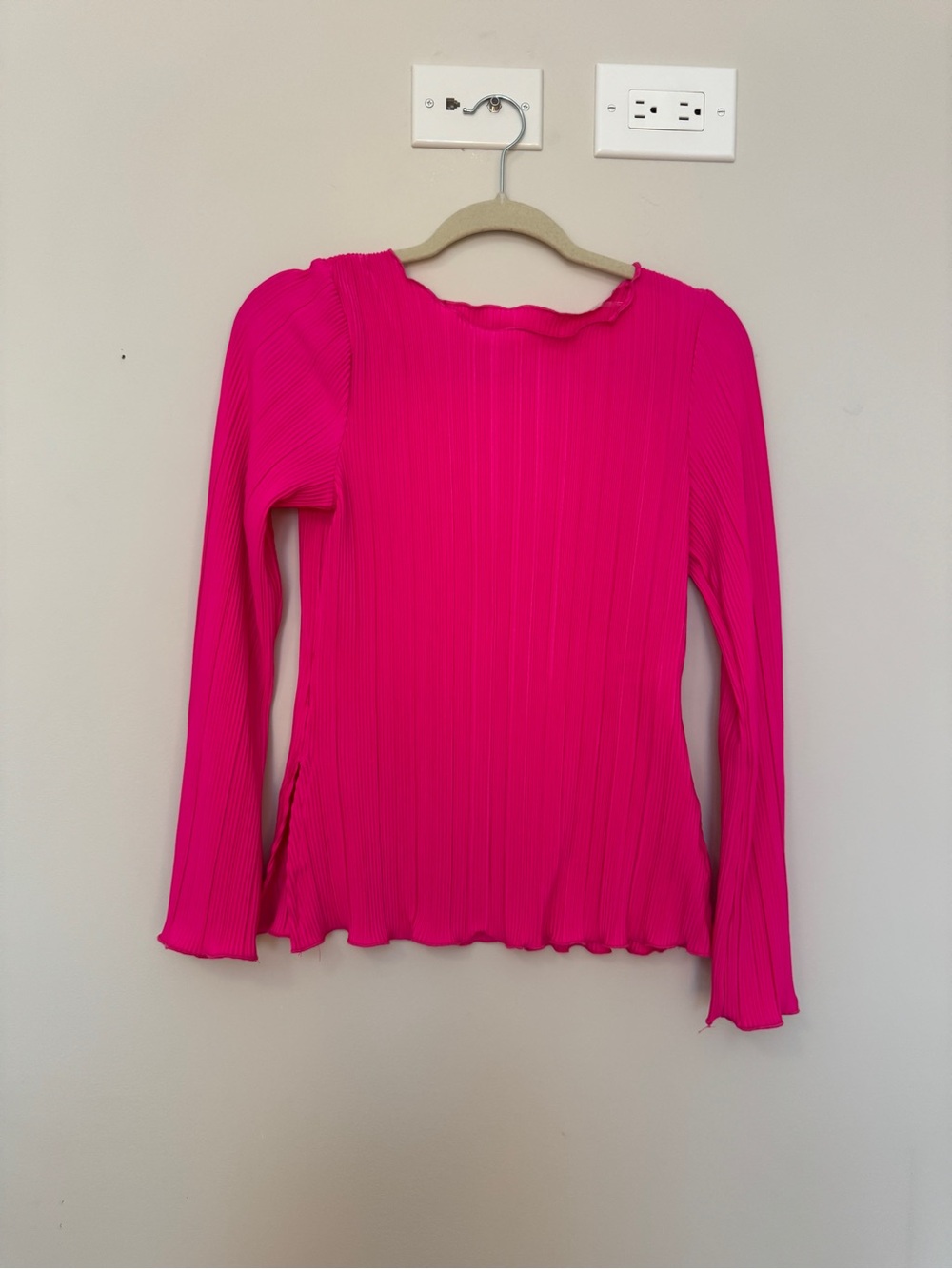 Hot Pink Pleated Long-Sleeve Top